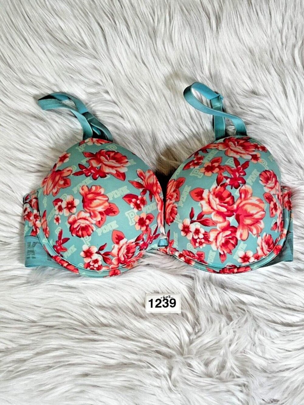 Pink Victoria's Secret Bra Underwire 34DD Blue Pink Floral Full Coverage Padded